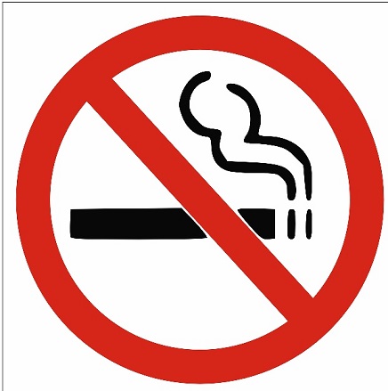 Tupakan kieltäminen -merkki, tupakan kuva, jonka päällä punainen kieltomerkki