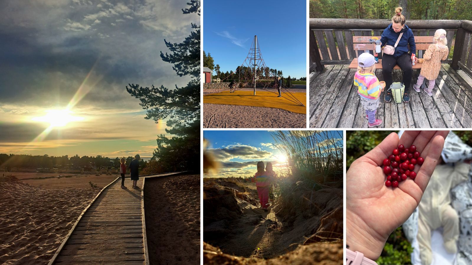 Kuvakollaasi lapsiperheestä Kalajoella.