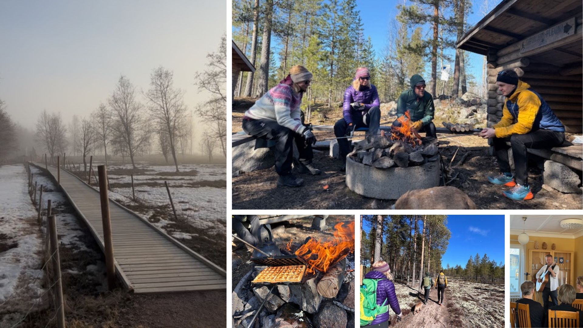 Kuvakollaasi retkeilystä.