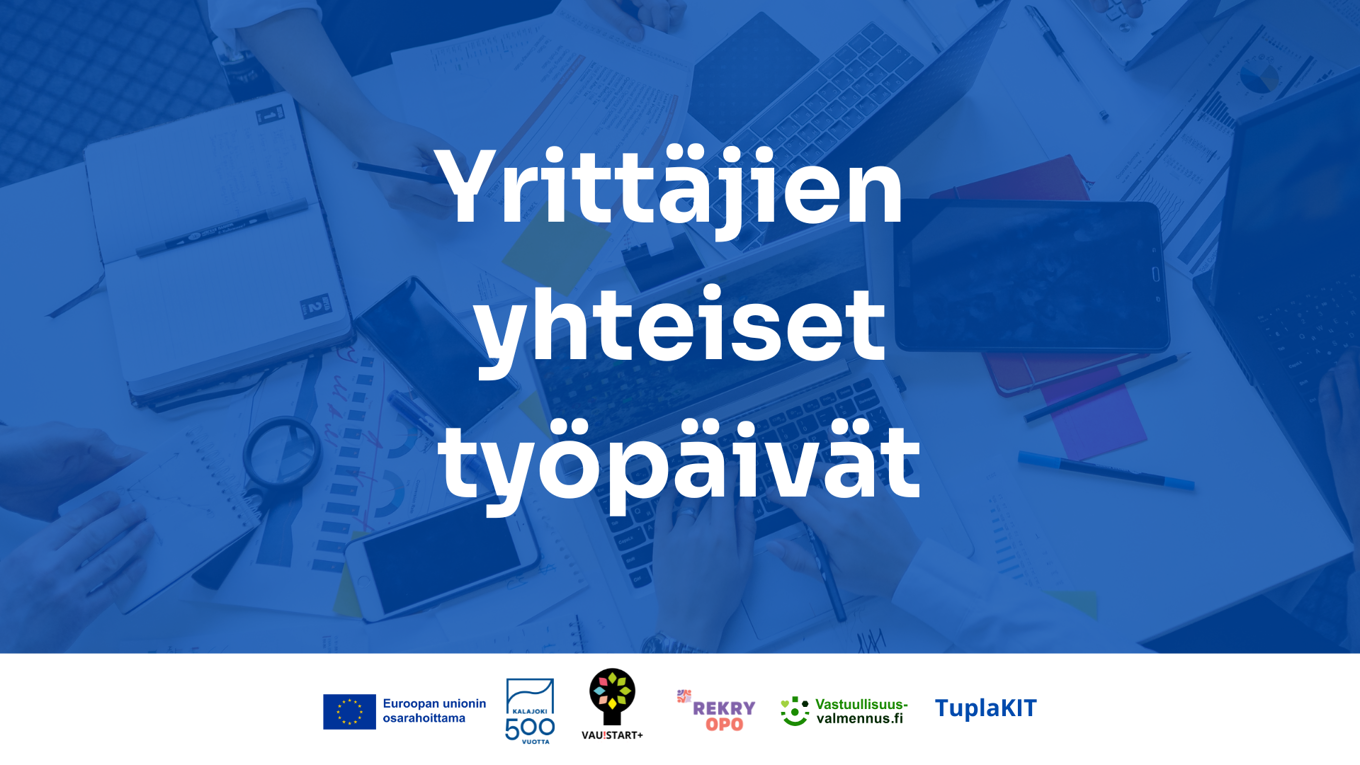 Yrittäjien yhteiset työpäivät teksti sinisellä pohjalla