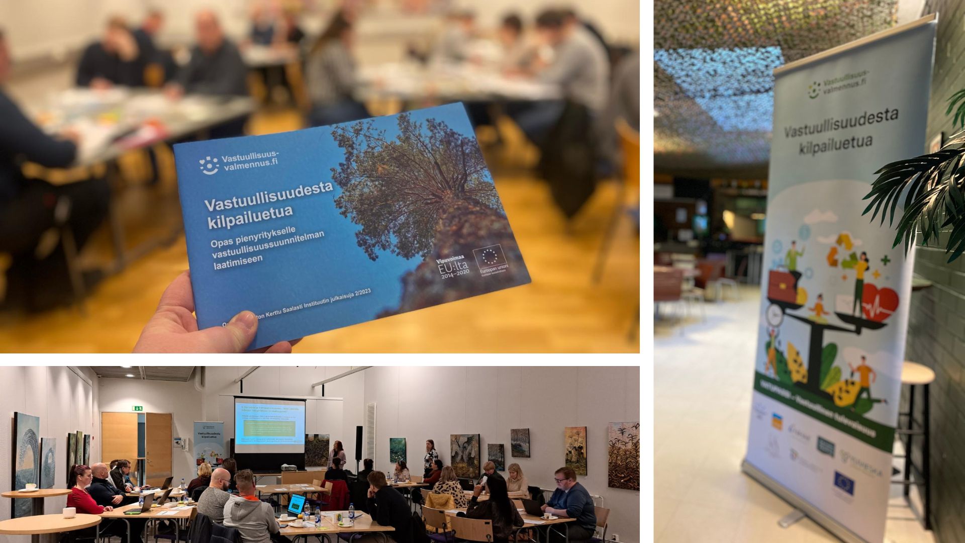 Kuvia vastuullisuusvalmennuksista ja työpajoista Kalajoen seudulla.