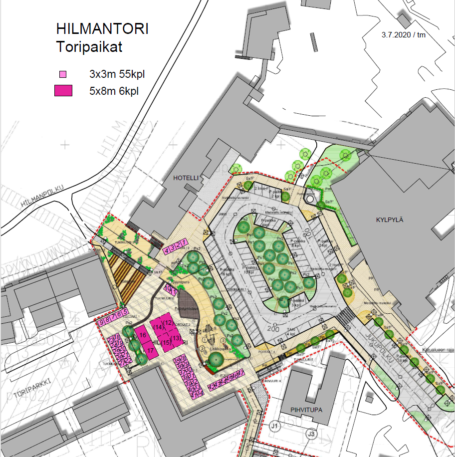 Hilmantorin toripaikat kartalla.