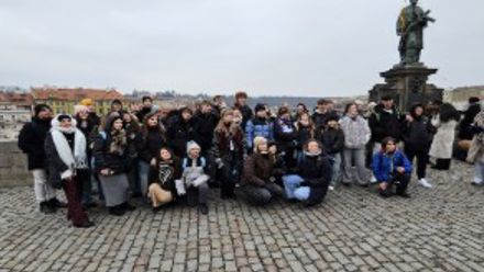 students' group at a bridge