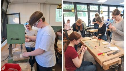 students working with wood