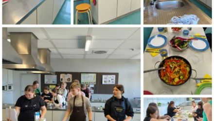 students cooking at a class