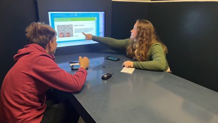 Kids in front of an interactive screen