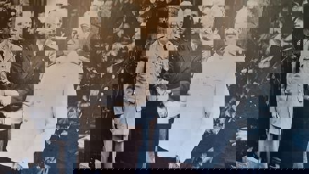 Stalin, Chamberlain and Roosevelt shaking hands