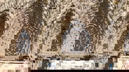 students in front of a church