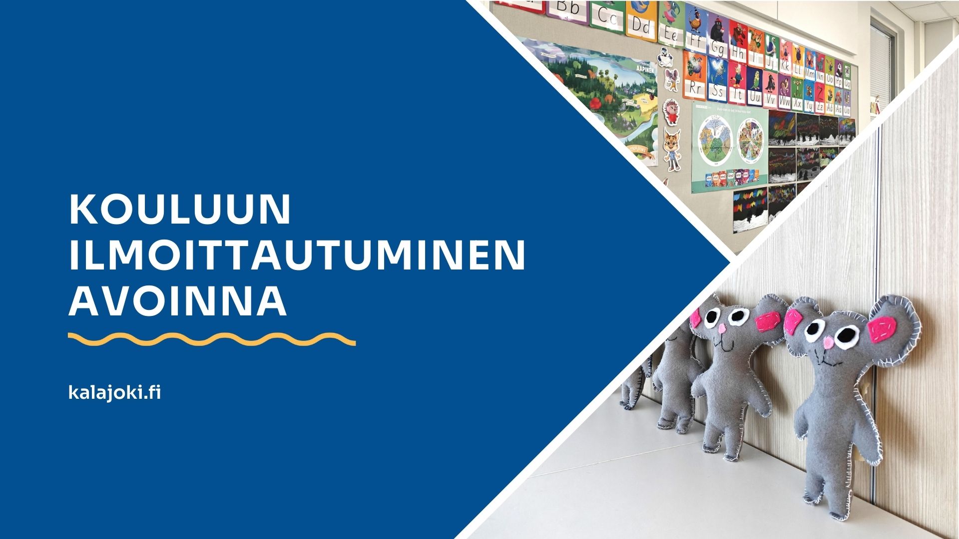 Ykkösluokka ja oppilaiden tekemät pehmolelu hiiret